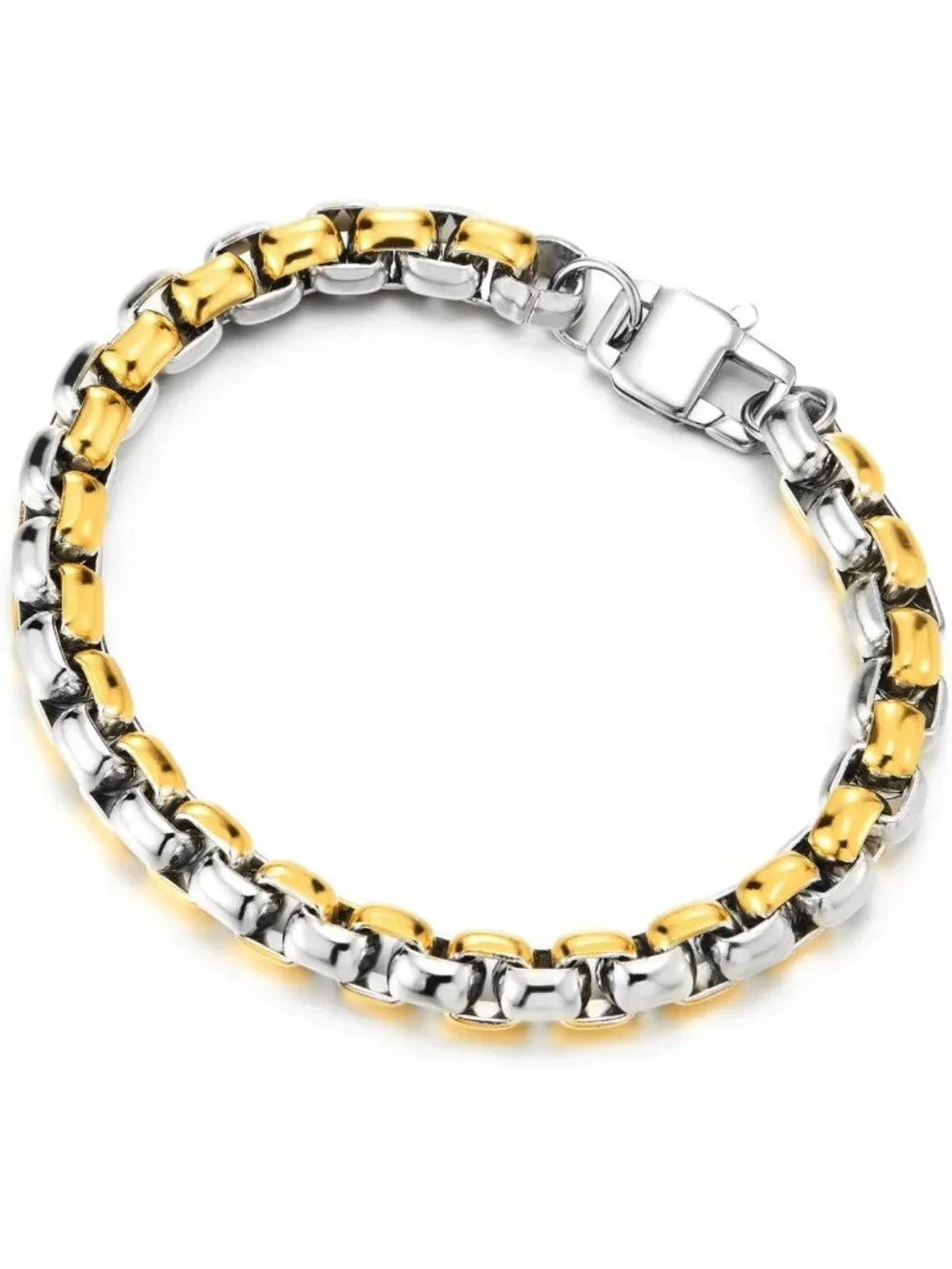 Stylish Two-Tone Stainless Steel Rolo Chain Link Bracelet for Men - Durable